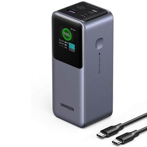 Baterie externa UGREEN PB721 (35524B), cu Afisaj digital, Incarcare rapida, 20000mAh, USB, 2x Type-C, 130W, QC, PD, 5V/3A, gri