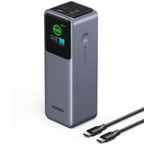 Baterie externa UGREEN PB722 (35525B), Incarcare rapida, Afisaj digital, 25000mAh, USB, 2x Type-C, 200W, QC, PD, 5V/3A, gri