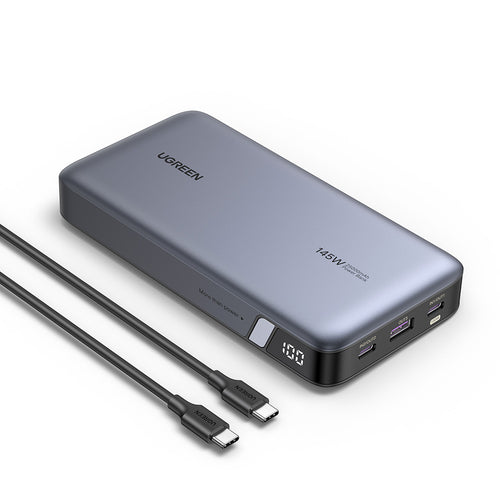 Baterie externa UGREEN PB205 (90597A), Incarcare rapida, Afisaj digital, 25000mAh, USB, 2x Type-C, PD3.0, 145W, 5V/3A, gri