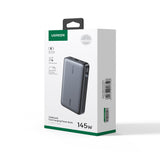 Baterie externa UGREEN PB205 (90597A), Incarcare rapida, Afisaj digital, 25000mAh, USB, 2x Type-C, PD3.0, 145W, 5V/3A, gri