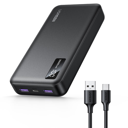 Baterie externa UGREEN PB312 (25683), Incarcare rapida, Afisaj digital, 20000mAh, 2x USB, 2x Type-C, PD3.0, 5V/3A, negru