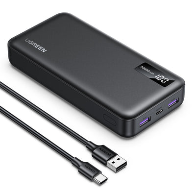 Baterie externa UGREEN PB312 (25683), Incarcare rapida, Afisaj digital, 20000mAh, 2x USB, 2x Type-C, PD3.0, 5V/3A, negru
