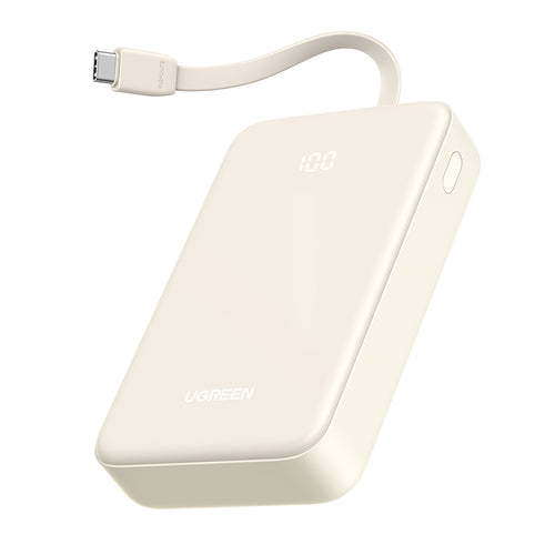 Baterie externa UGREEN PB505 (35340), Incarcare rapida, 20000mAh, USB, USB-C, Integrat Type-C Cable, 22.5W, 5V/3A, bej