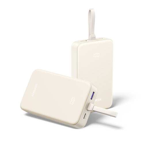 Baterie externa UGREEN PB505 (35340), Incarcare rapida, 20000mAh, USB, USB-C, Integrat Type-C Cable, 22.5W, 5V/3A, bej