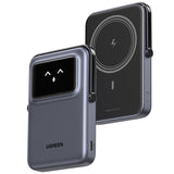 Baterie externa UGREEN Wireless Uno PB572 (45327), MagSafe, Incarcare rapida, TFT Display, Stand, 10000mAh, USB-C, 20W, 5V/3A, gri