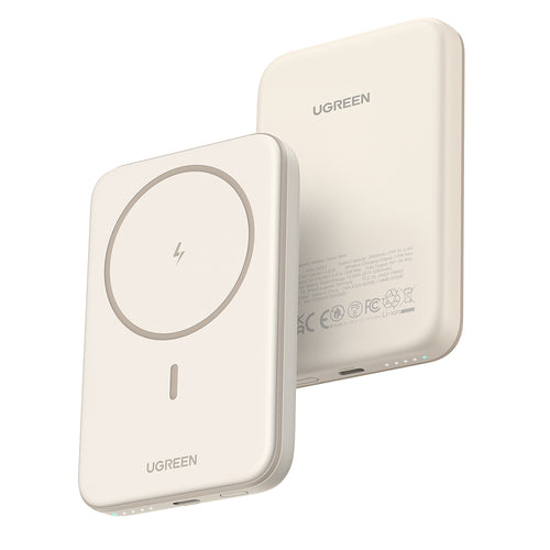 Baterie externa UGREEN PB560 (25207), Incarcare rapida, Wireless, Magnetic, 5000mAh, USB-C, 15W, 5V/3A, cu Type-C Cablu, bej