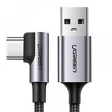 Cablu UGREEN de date Right Angle US284 (50942), USB to Type-C, Incarcare rapida, 18W, 3A, 480Mbps, QC3.0, 2m, gri