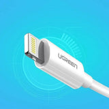 Cablu UGREEN de date US155 (20730), pentru iPhone, iPad, iPod, USB to Lightning, 5V/2.4A, 480Mbps, MFi Ceritified, 2m, alb