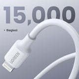 Cablu UGREEN de date US171 (10493), pentru iPhone, iPad, Incarcare rapida, USB-C to Lightning, 3A, 480Mbps, MFI Certified, 1m, alb