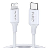 Cablu UGREEN de date US171 (10493), pentru iPhone, iPad, Incarcare rapida, USB-C to Lightning, 3A, 480Mbps, MFI Certified, 1m, alb