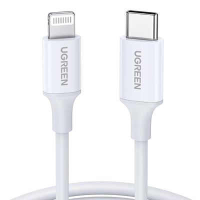 Cablu UGREEN de date US171 (10493), pentru iPhone, iPad, Incarcare rapida, USB-C to Lightning, 3A, 480Mbps, MFI Certified, 1m, alb