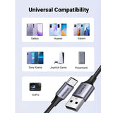 Cablu UGREEN de date US288 (60126), USB to Type-C, Incarcare rapida, 3A, 18W, 480Mbps, Nylon Braided, 1m, negru
