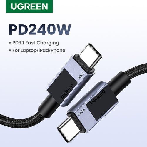 Cablu UGREEN de date L513 (45068), USB-C to Type-C, Incarcare rapida, PD240W, 5A, 480Mbps, 2m, gri