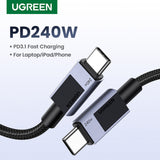 Cablu UGREEN de date L513 (45067), USB-C to Type-C, Incarcare rapida, PD240W, 5A, 480Mbps, 1m, gri