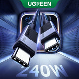 Cablu UGREEN de date L513 (45067), USB-C to Type-C, Incarcare rapida, PD240W, 5A, 480Mbps, 1m, gri