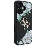 Husa pentru iPhone 16, Guess Hardcase 4G Grained Roses Big Logo (GUHCP16SPGROP4MK), negru