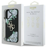 Husa pentru iPhone 16, Guess Hardcase 4G Grained Roses Big Logo (GUHCP16SPGROP4MK), negru