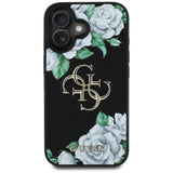 Husa pentru iPhone 16, Guess Hardcase 4G Grained Roses Big Logo (GUHCP16SPGROP4MK), negru