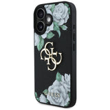 Husa pentru iPhone 16, Guess Hardcase 4G Grained Roses Big Logo (GUHCP16SPGROP4MK), negru