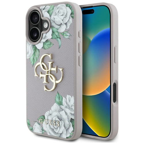 Husa pentru iPhone 16, Guess Hardcase 4G Grained Roses Big Logo (GUHCP16SPGROP4MU), mov