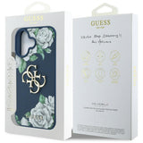 Husa pentru iPhone 16, Guess Hardcase 4G Grained Roses Big Logo (GUHCP16SPGROP4MB), albastru