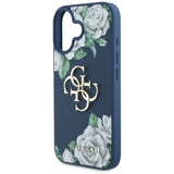 Husa pentru iPhone 16, Guess Hardcase 4G Grained Roses Big Logo (GUHCP16SPGROP4MB), albastru