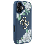 Husa pentru iPhone 16, Guess Hardcase 4G Grained Roses Big Logo (GUHCP16SPGROP4MB), albastru