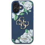 Husa pentru iPhone 16, Guess Hardcase 4G Grained Roses Big Logo (GUHCP16SPGROP4MB), albastru