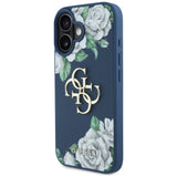 Husa pentru iPhone 16, Guess Hardcase 4G Grained Roses Big Logo (GUHCP16SPGROP4MB), albastru