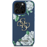 Husa pentru iPhone 16 Pro, Guess Hardcase 4G Grained Roses Big Logo (GUHCP16LPGROP4MB), albastru