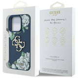 Husa pentru iPhone 16 Pro, Guess Hardcase 4G Grained Roses Big Logo (GUHCP16LPGROP4MB), albastru