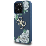 Husa pentru iPhone 16 Pro, Guess Hardcase 4G Grained Roses Big Logo (GUHCP16LPGROP4MB), albastru
