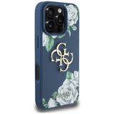 Husa pentru iPhone 16 Pro, Guess Hardcase 4G Grained Roses Big Logo (GUHCP16LPGROP4MB), albastru