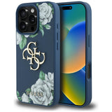 Husa pentru iPhone 16 Pro, Guess Hardcase 4G Grained Roses Big Logo (GUHCP16LPGROP4MB), albastru