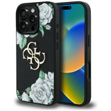 Husa pentru iPhone 16 Pro Max, Guess Hardcase 4G Grained Roses Big Logo (GUHCP16XPGROP4MK), negru