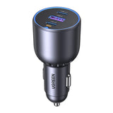 Incarcator auto UGREEN EC705 (35025), pentru Phone, Laptop, Tablet, Incarcare rapida, LED Light, 2x USB-C, USB, 130W, gri