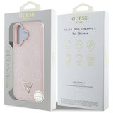 Husa pentru iPhone 16, Guess Peony Grained Hot Stamp Triangle MagSafe (GUHMP16SPGBTMP), roz