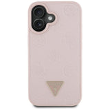 Husa pentru iPhone 16, Guess Peony Grained Hot Stamp Triangle MagSafe (GUHMP16SPGBTMP), roz