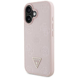 Husa pentru iPhone 16, Guess Peony Grained Hot Stamp Triangle MagSafe (GUHMP16SPGBTMP), roz