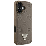 Husa pentru iPhone 16, Guess Peony Grained Hot Stamp Triangle MagSafe (GUHMP16SPGBTMW), maro