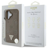 Husa pentru iPhone 16, Guess Peony Grained Hot Stamp Triangle MagSafe (GUHMP16SPGBTMW), maro