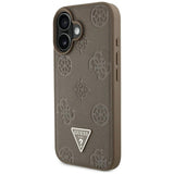 Husa pentru iPhone 16, Guess Peony Grained Hot Stamp Triangle MagSafe (GUHMP16SPGBTMW), maro