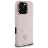 Husa pentru iPhone 16 Pro, Guess Peony Grained Hot Stamp Triangle MagSafe (GUHMP16LPGBTMP), roz