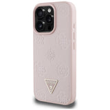 Husa pentru iPhone 16 Pro, Guess Peony Grained Hot Stamp Triangle MagSafe (GUHMP16LPGBTMP), roz