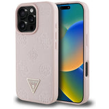 Husa pentru iPhone 16 Pro, Guess Peony Grained Hot Stamp Triangle MagSafe (GUHMP16LPGBTMP), roz