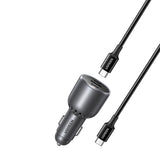 Incarcator auto UGREEN EC705 (55511), pentru Phone, Laptop, Incarcare rapida, LED Light, 2x USB-C, USB, 130W, cu Type-C Cable, gri