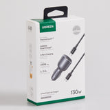 Incarcator auto UGREEN EC705 (55511), pentru Phone, Laptop, Incarcare rapida, LED Light, 2x USB-C, USB, 130W, cu Type-C Cable, gri