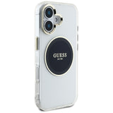 Husa pentru iPhone 16, Guess IML Metal Colored Circle MagSafe (GUHMP16SHTDRCEDK), negru