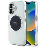 Husa pentru iPhone 16, Guess IML Metal Colored Circle MagSafe (GUHMP16SHTDRCEDK), negru
