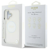 Husa pentru iPhone 16, Guess IML Metal Colored Circle MagSafe (GUHMP16SHTDRCEDH), alb